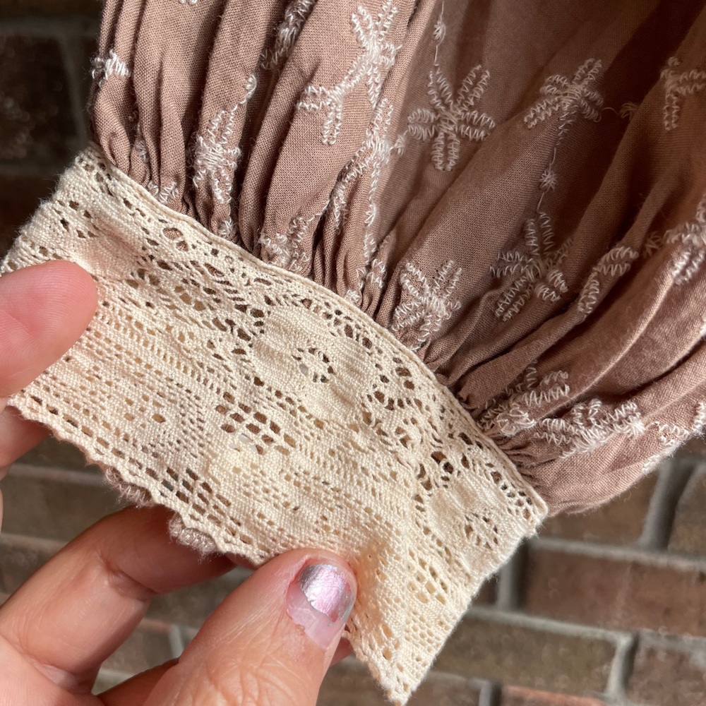 Zara midnight macaroon Eva flower embro long sleeves blouse, size Small - Picture 3 of 8